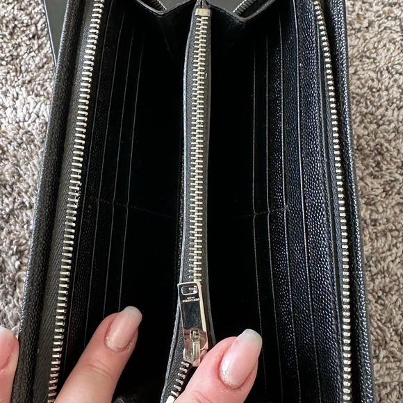 Authentic Saint Laurent Studded Zip Around Wallet Grain de Poudre Black Silver - Picture 8 of 14